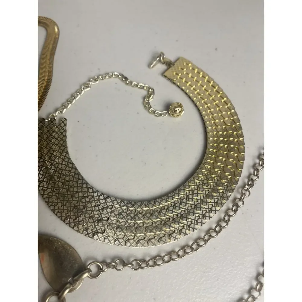 Gold Tone Snake Chain Necklace Collar Fringe Bib Leaf Vintage Estate Jewelry Lot